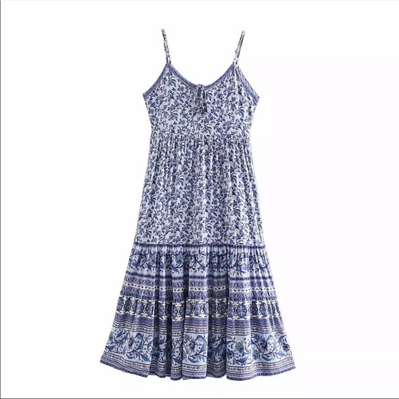 Boho Floral Gypsy Print Cami Maxi Dress Orange - Picture 11 of 16